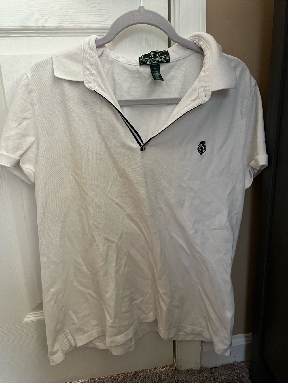 Ralph Lauren White Polo with Navy Trim and Crest